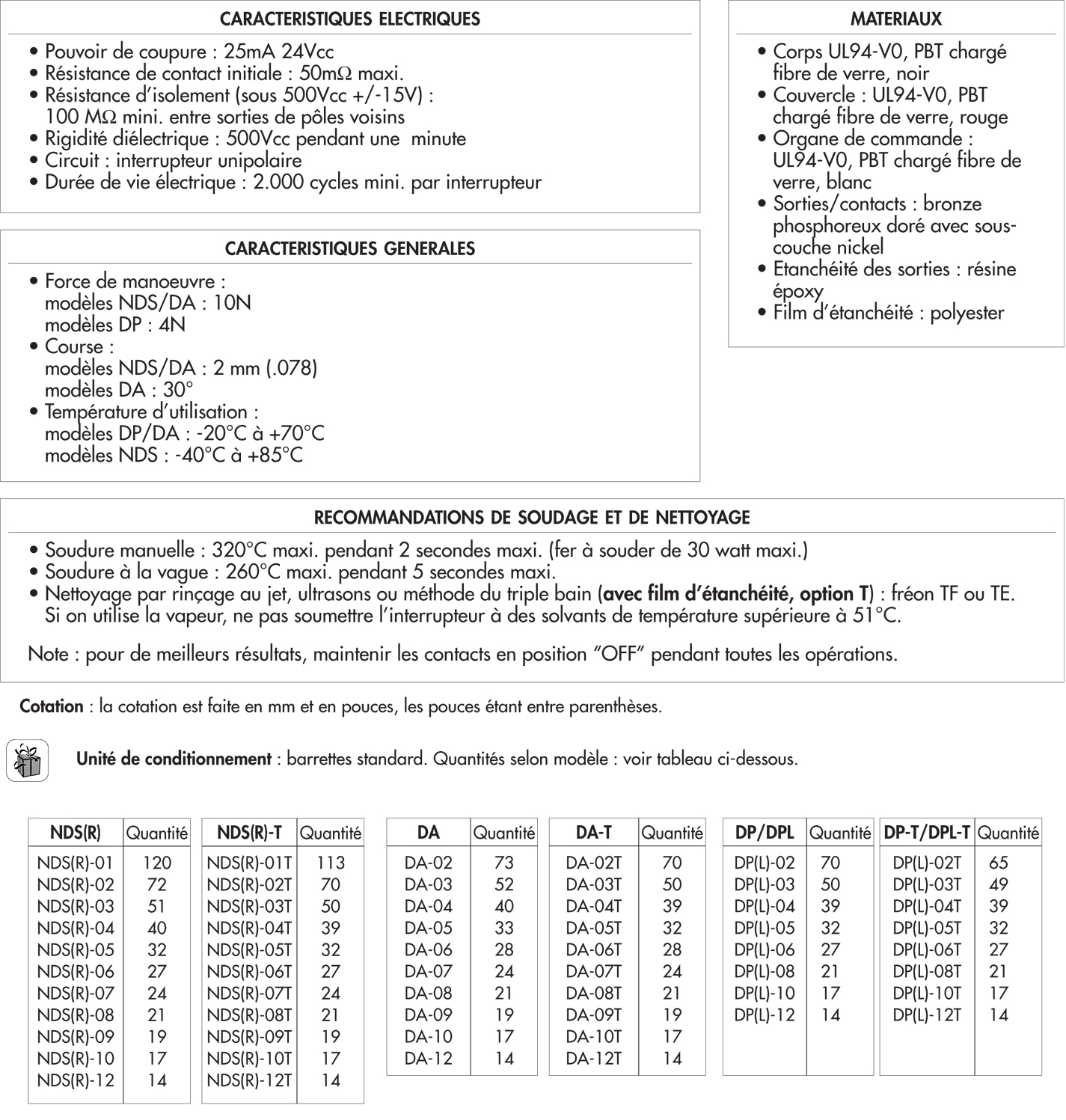 Interrupteurs DIP standards, "piano" ou verticaux NDS/DP/DA Series SonectradBRN